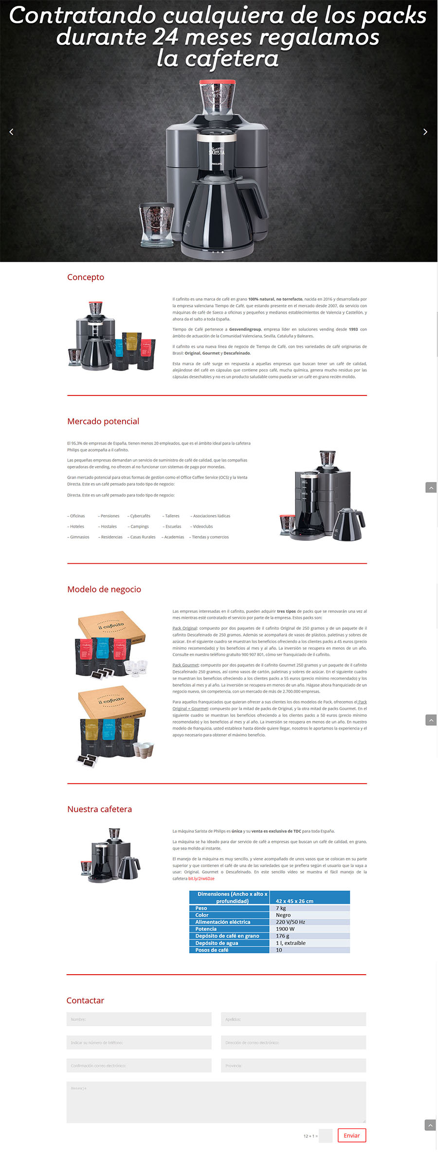 Diseño Página web - Landing Page - Il Cafinito - Franquicias - Aitana Multimedia