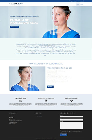 Diseño Página web - Comercio electrónico - Pantallas de protección facial - Aitana Multimedia