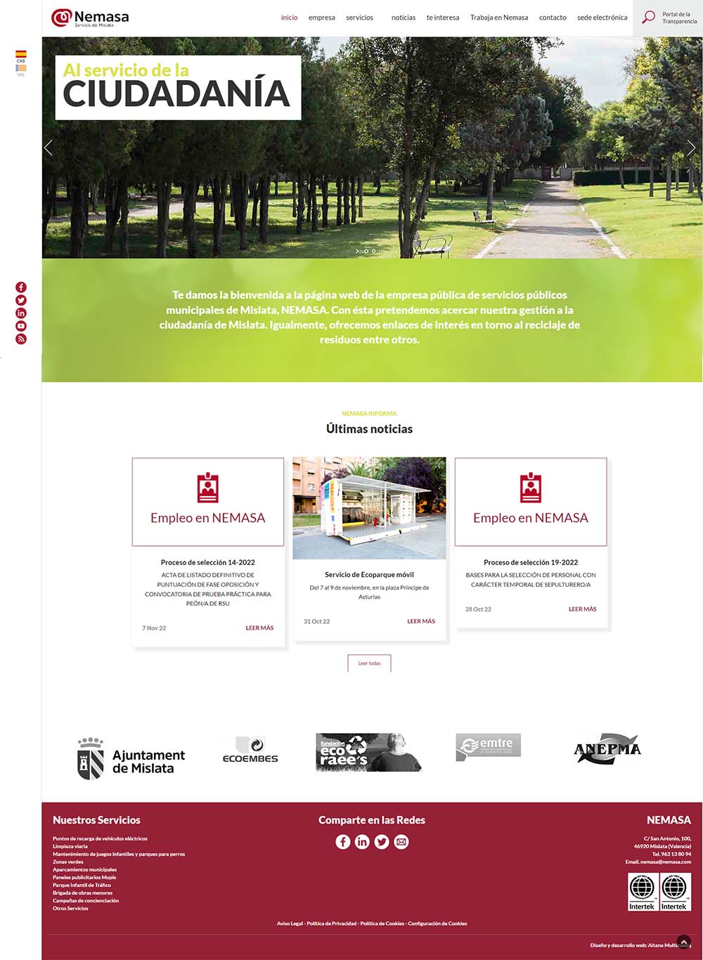 Nemasa - Servicios Municipales de Mislata  - Diseño Página web - Portal Web