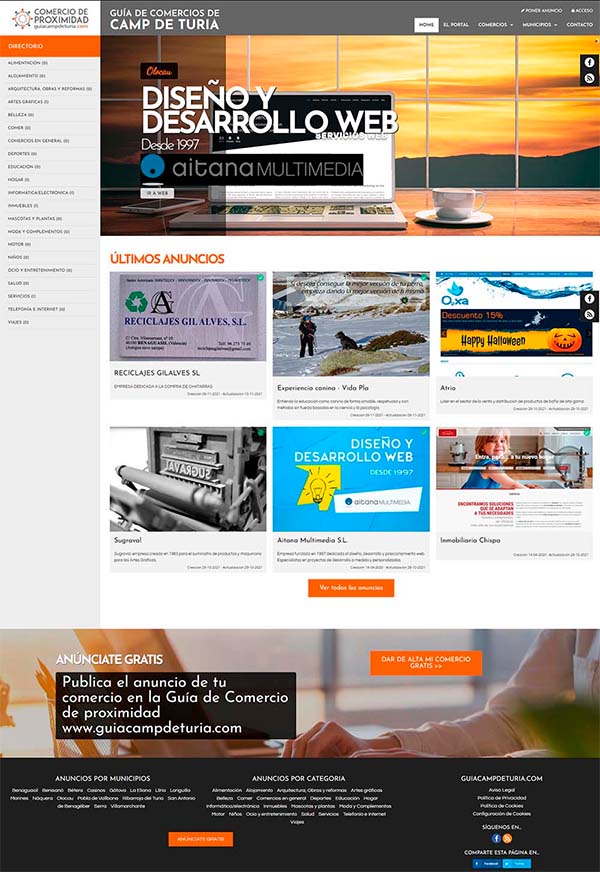 Guía comercial de Camp de Turia - Directorio de empresas - Diseño Página web - Portal Web