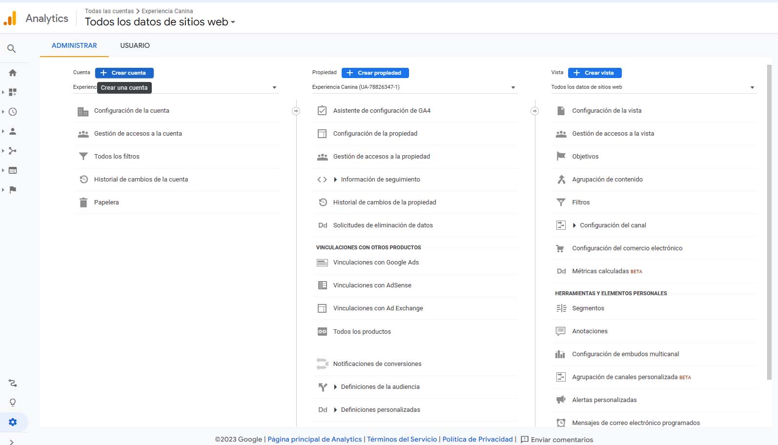 Crear una cuenta de Google Analytics 4