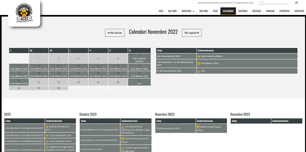 Dise&ntilde;o de calendario visual de actividades